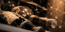 Liegende Flaschen, verbunden durch ein Netz aus Lichtpunkten.