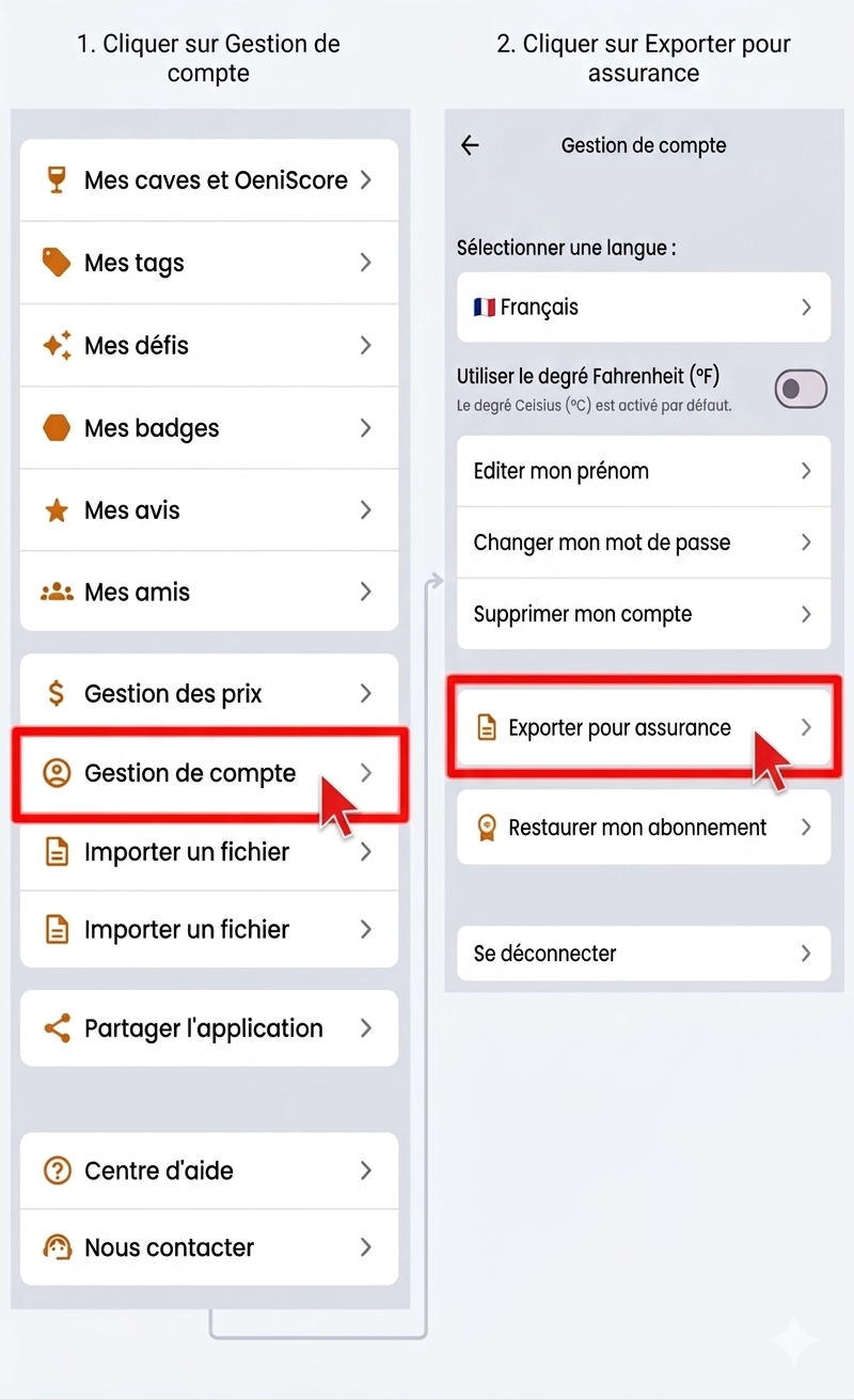 Exemple d’export PDF de cave dans Oeni